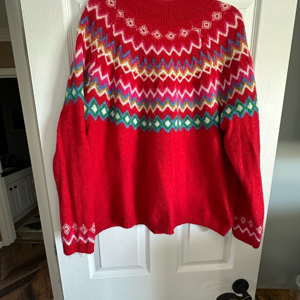 Croft & Barrow Red Multicolor Patterned Women's Sweater